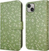 iMoshion Hoesje Geschikt voor iPhone 14 Hoesje Met Pasjeshouder - iMoshion Design Bookcase smartphone - Groen / Green Flowers