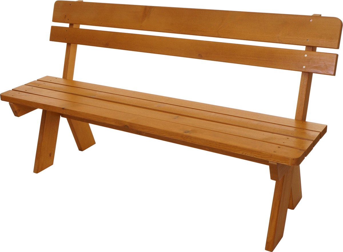 Tuinbank MCW-L66, houten parkbank, gastronomische kwaliteit, massief hout 148cm ~ honingkleurig