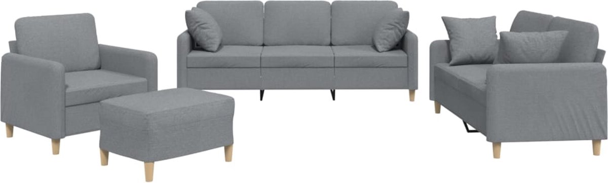 vidaXL - 4-delige - Loungeset - met - kussens - stof - lichtgrijs