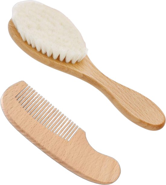 BimbelBoo - Brosse et Peigne Bébé en Bois - Brosse de Massage Cuir Chevelu - Bois et Poils de Chèvre Naturel - Doux - Cadeau Maternité - Brosse Bébé - Brosse à Cheveux Bébé - Coffret Bébé - Produits de Soins Bébé