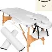 tectake® - 2 zones massagetafel behandeltafel - set met 5cm matras, rolkussens en houten frame - incl. draagtas - wit - behandelbank – incl. opbergtas – opvouwbaar