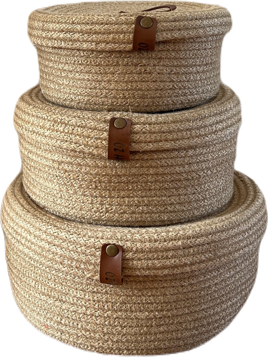 OZ Home - 3-delige Mandenset met Deksel - Beige - Duurzaam & Functioneel - Voor Compacte Opslag en Decoratie