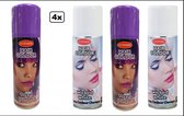 4x Haarspray paars/wit 125 ml - Word bezorgd in doos ivm beschadeging - Festival thema feest carnaval haar kleurspray party