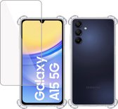 Hoesje + Screenprotector geschikt voor Samsung Galaxy A15 – Tempered Glass - Extreme Shock Case Transparant
