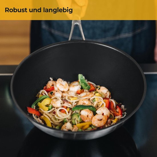 SILBERTHAL Wokpfanne Unbeschichtet Induktion 28 cm - Edelstahl Wok zum Frittieren und Braten- Für alle Herdarten - Backofenfest bis zu 400°C