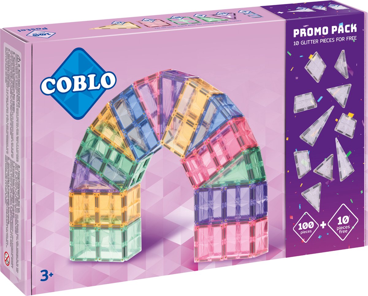 Coblo Limited Edition Pastel 100 stuks + 10 gratis glitter stenen - Magnetisch speelgoed - Magnetische bouwstenen - Cadeau kind - Speelgoed 3 jaar t/m 12 jaar - Magnetisch speelgoed bouwblokken