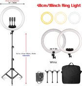 HandyHaven® - Ringlamp met statief en microfoon LED - Statief 41cm/100cm - Microfoon - Wit - 3 Type licht - Telefoonhouder 3x - USB - Selfie - TikTok - Studio - Make-up - Webinar - Instagram - Live - Diameter 48cm