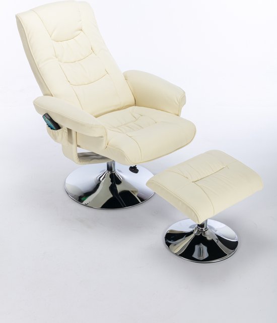 Merax Fauteuil de Massage rembourré en Cuir PU - Fauteuil de Massage avec Repose-Pieds - Chaise électrique pivotante - Beige