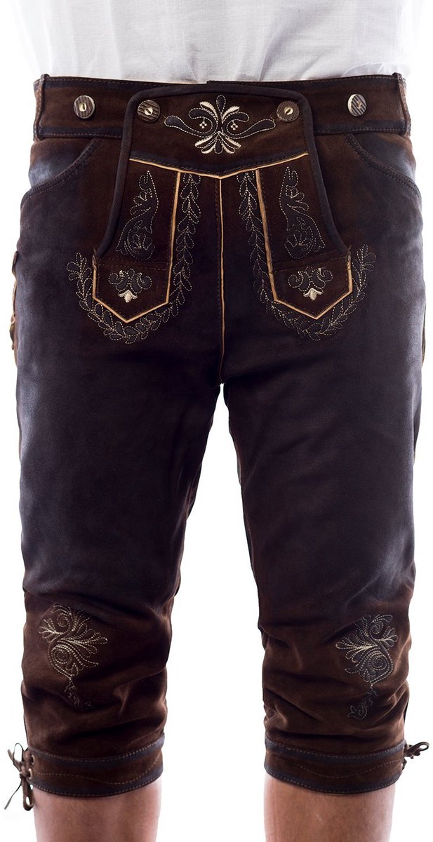 Tannhauser Lederhosen Starnberg Lang 100% Echt Leder Oktoberfest Heren Lederhosen Man Carnavalskleding Heren- Donkerbruin- Leer- Maat M/50