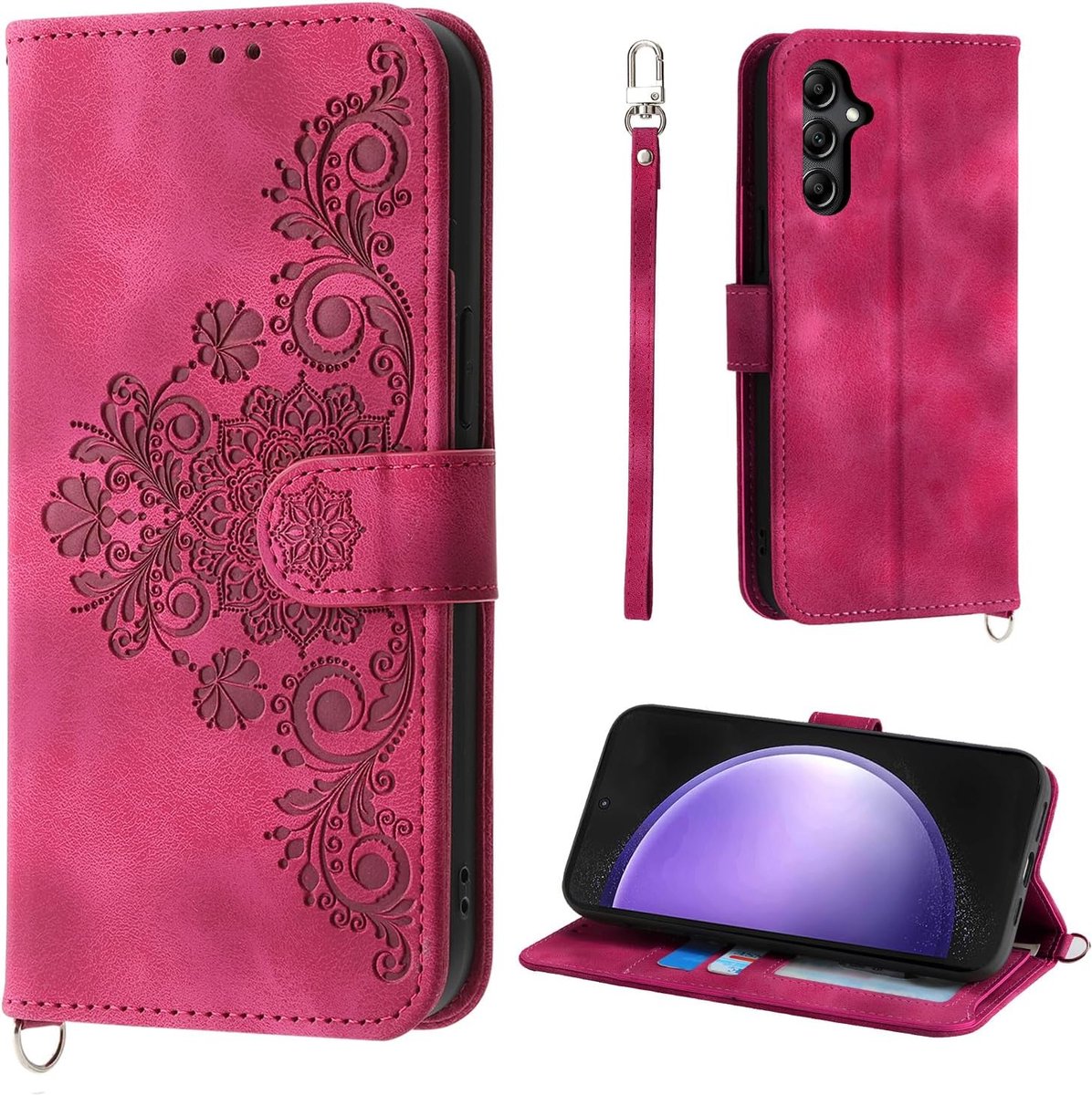 Geschikt voor Samsung Galaxy S23 FE 5G - Vintage - Lederen Book Case hoesje - Rood