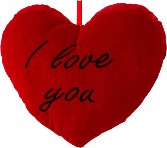Sierkussentje Valentijn/I Love You hartje vorm - rood - 25 x 33 cm