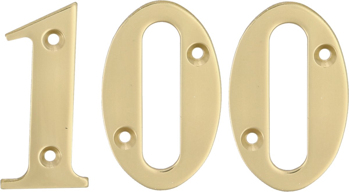 AMIG Huisnummer 100 - massief messing - 10cm - incl. bijpassende schroeven - gepolijst - goudkleur