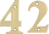 AMIG Huisnummer 42 - massief messing - 10cm - incl. bijpassende schroeven - gepolijst - goudkleur