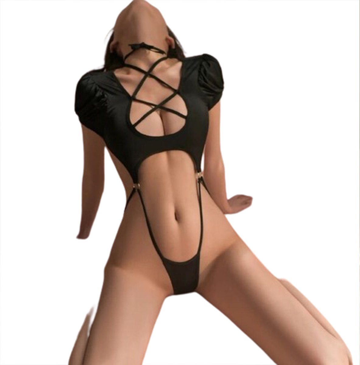Goedkoopste Verleidelijke kinky BDSM Bodysuit - Grotendeels transparant - Nylon - One piece en One size - Bikini Lingerie - Erotische vrouwen jumpsuit - Mode