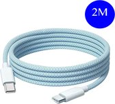 Femur USB-C naar USB-C – 2 Meter Kabel – 60 Watt - Oplaadkabel Nylon – Samsung apparaten – Apple Apparaten - Universeel – Extra Stevig - USB-C naar USB-C - Blauw