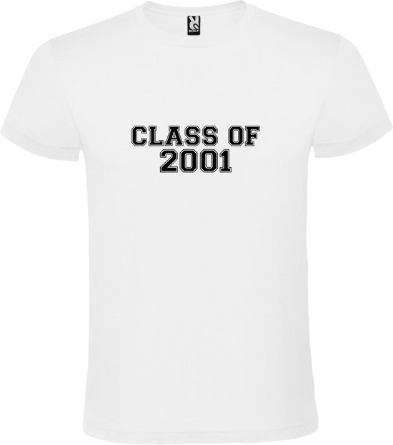 Wit T-Shirt met “Class of 2001 “ Afbeelding Zwart Size 4XL