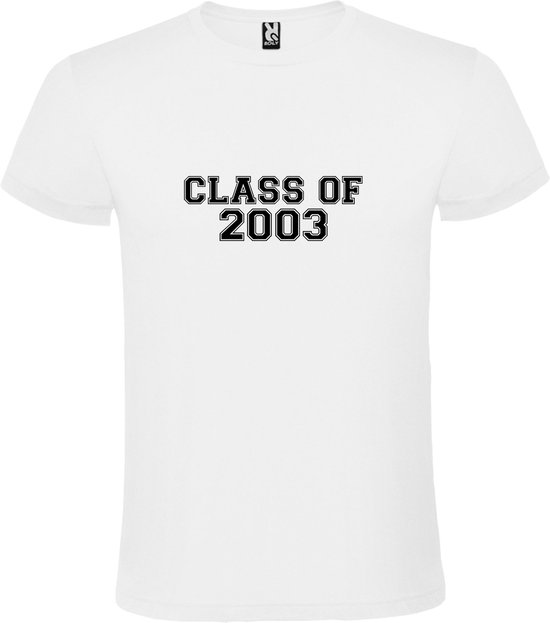 Wit T-Shirt met “Class of 2003 “ Afbeelding Zwart Size 5XL