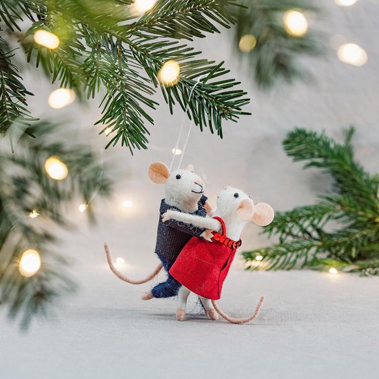 Décoration De Noël En Feutre Sass And Belle - Souris En Pyjama Avec Ours En Peluche - 7x7x13 Cm