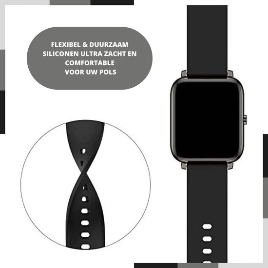 Siliconen Horlogebandje 20MM - Heren en dames - Zwart - SEVEND® - Sevend