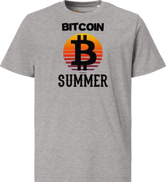 Bitcoin Summer - Unisex - 100% Biologisch Katoen - Kleur Grijs - Maat L | Bitcoin cadeau| Crypto cadeau| Bitcoin T-shirt| Crypto T-shirt| Crypto Shirt| Bitcoin Shirt| Bitcoin Merch| Crypto Merch| Bitcoin Kleding