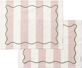 Riviera Maison Textielen Placemats Roze verticale strepen patroon - Capri tafeltextiel met organisch groen borduursel