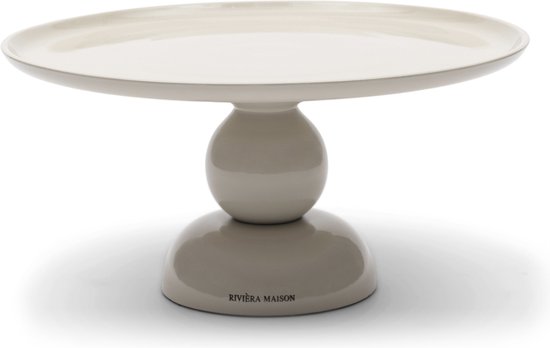 Riviera Maison Taartplateau Op Voet Beige met rond blad dia 32 cm - RM Josh serveerstandaard voor desserts of decoratie