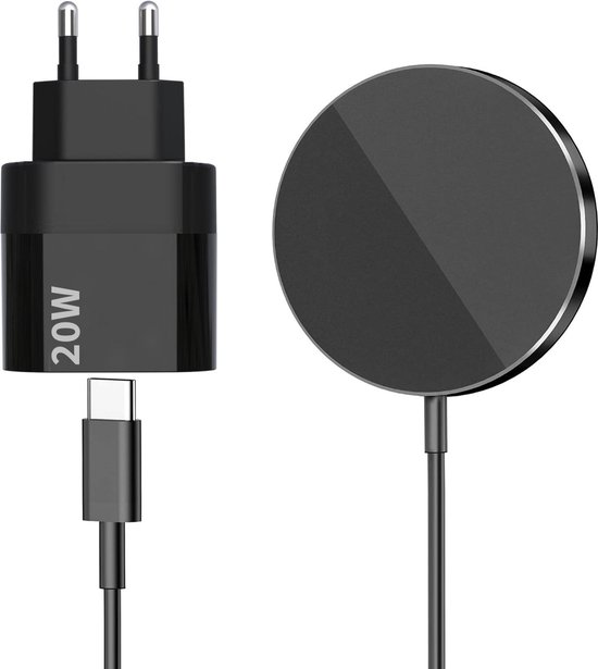 Phreeze Wireless Charger - Zwart - Geschikt voor iPhone 15,14,13,12 Draadloze Oplader - Magnetisch - Met 20W USB C Power Adapter