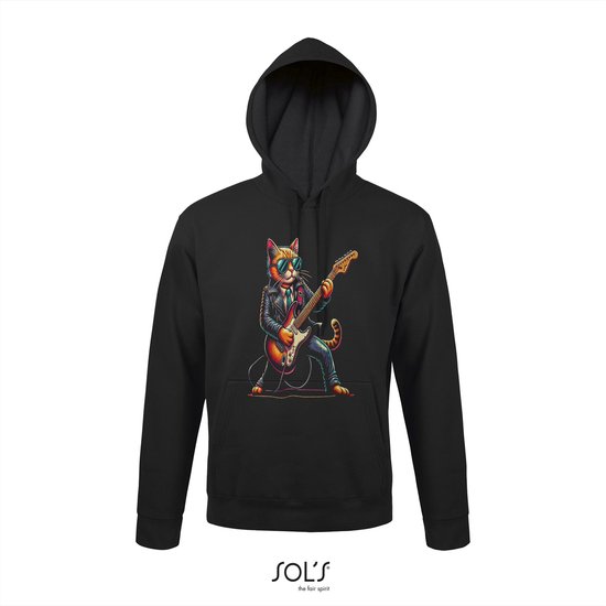 Hoodie 3-169 Kat speelt Gitaar Zwart - Zwart, 4xL