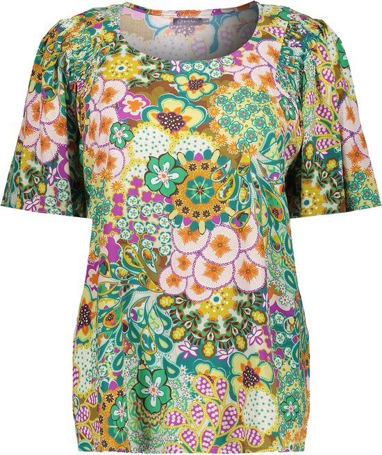 Geisha T-shirt Top Met Bloemenprint 43236 20 Emerald/purple Dames Maat - S