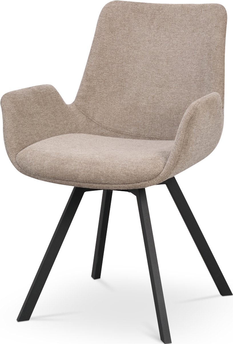Rowico Home Norwell Eetkamerstoel Draaibaar Beige - Met Armleuning - Stof - Zwart Metalen Poten - Modern - Armstoel