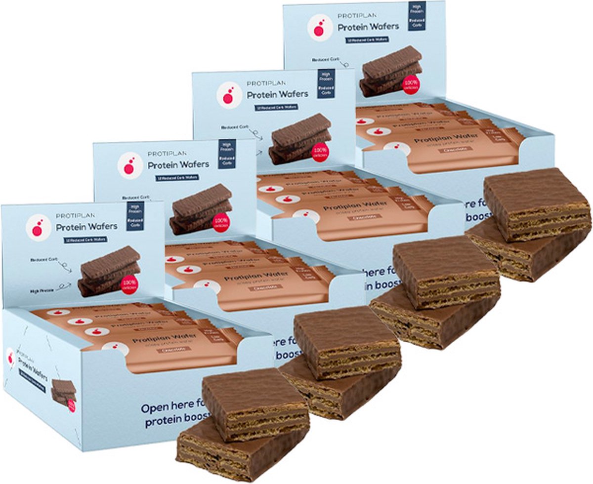 Goedkoopste Protiplan | Crispy Protein Wafer | Chocolate | 48 stuks | 48 x 35 gram | Low carb snack | Eiwitrepen | Koolhydraatarme sportvoeding | Afslanken met Proteïne repen | Snel afvallen zonder hongergevoel!