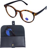Bluelight filter glasses | Blauw licht filter bril | Zwart / Bruin / Acetaat | Model Pantos | Incl. Lederen hoes