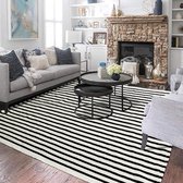 Wasbaar tapijt zwart-wit klassiek boho gestreept katoenen tapijt voor veranda, deurmat, woonkamer, slaapkamer, entree, keuken, wasruimte, 120 x 180 cm
