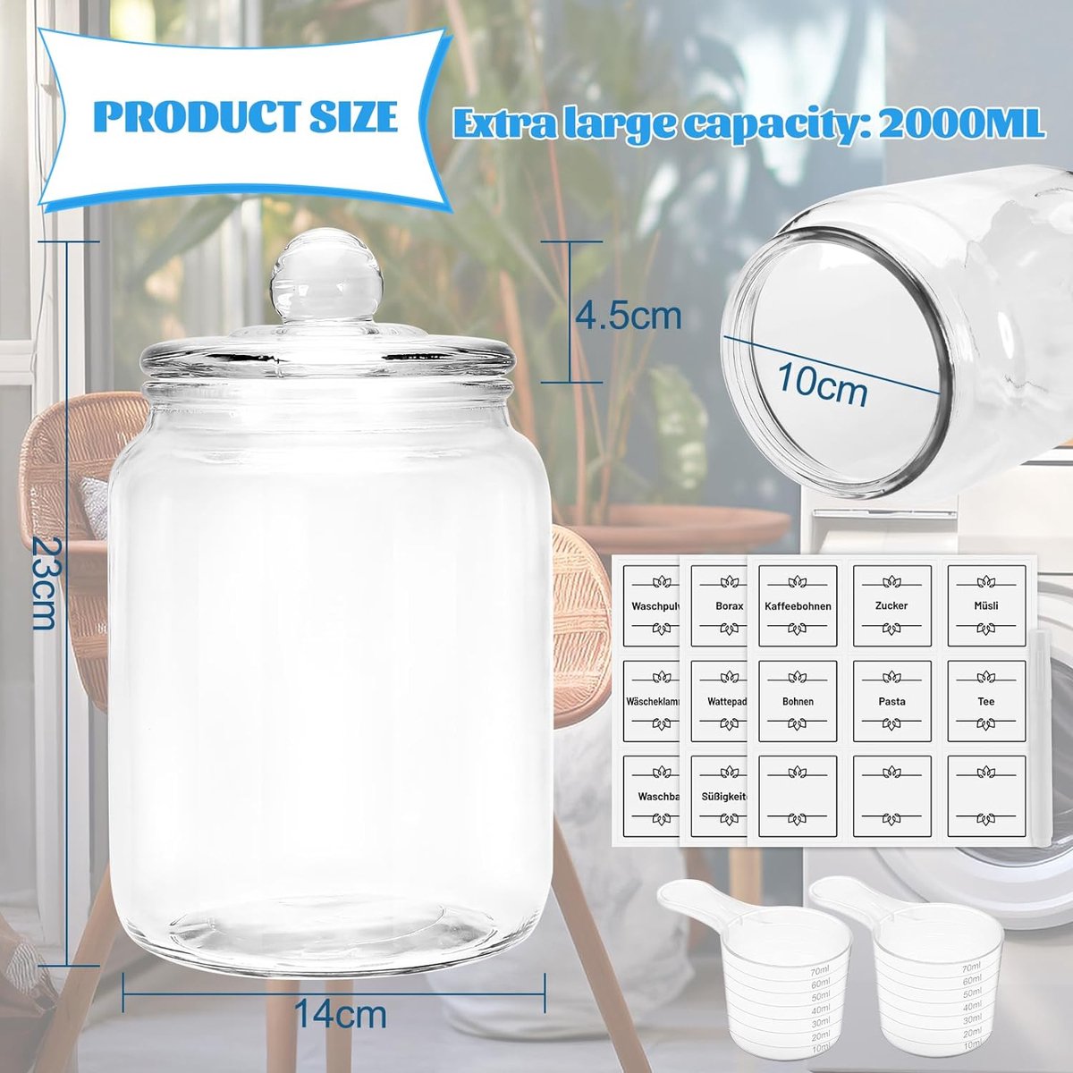 Dosettes De Lessive, Bocaux De Conservation Avec Couvercle, 2 X 2 L, Récipients De