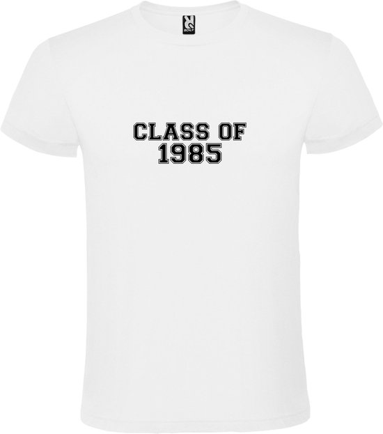 Wit T-Shirt met “Class of 1985 “ Afbeelding Zwart Size XL