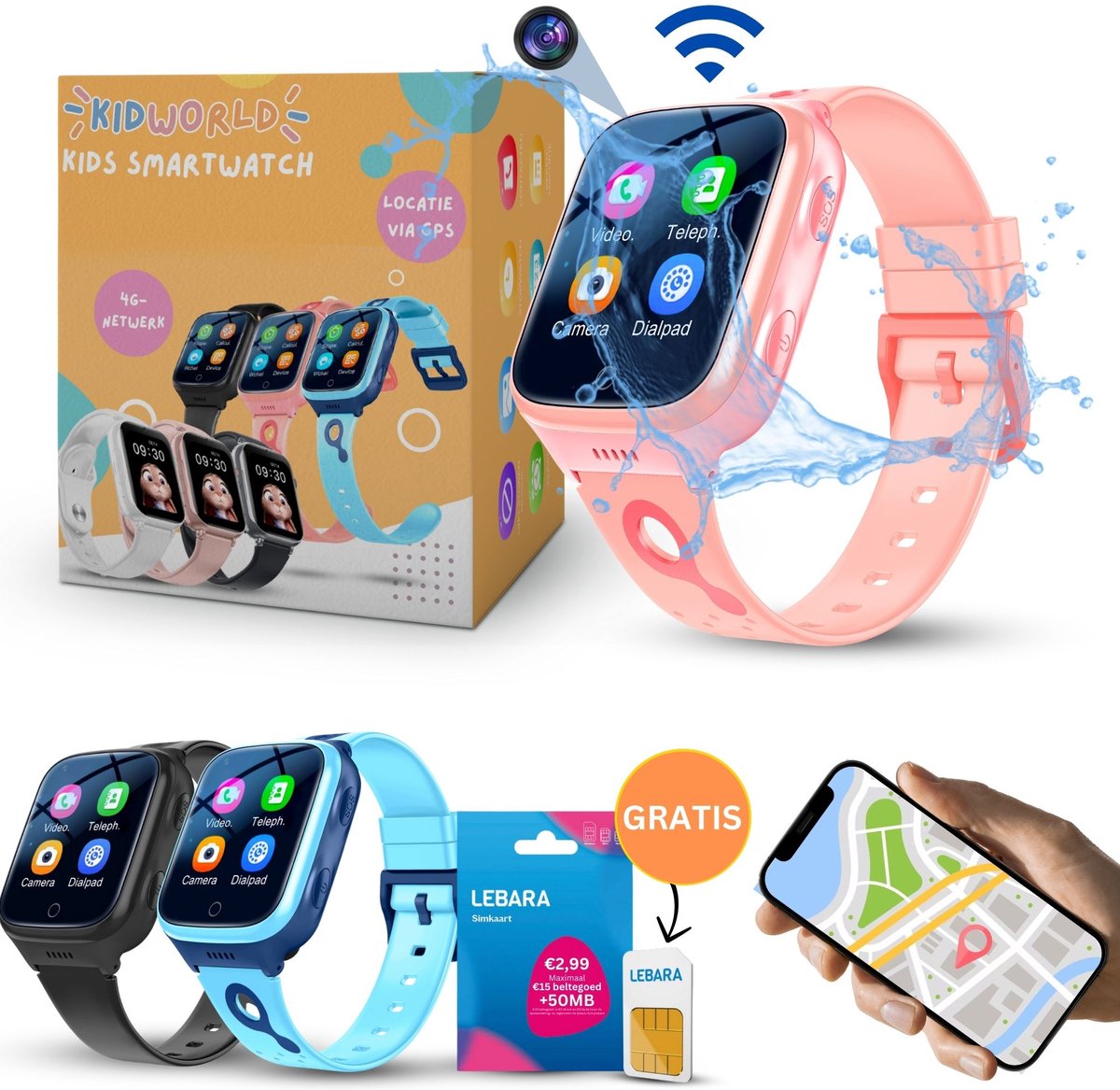 KidWorld Smartwatch Kinderen | Met HD-camera, GPS en 4G Verbinding | 1000 mAh Batterij | Waterdicht | Roze | GPS horloge kind | Kinder smartwatch - KidWorld