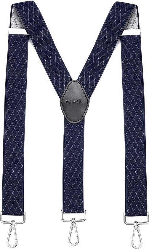 bretels voor heren robuuste karabijnhaak traploos verstelbaar 3,5 cm breed tot 195 cm lengte - Blauw