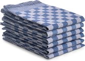 DoubleDry Theedoeken - 6 stuks - 50x70 cm - 100% katoen - blokpatroon - geblokt - horeca ruit - blauw