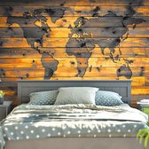 Wandkleed wereldkaart – Houtafdruk – 150x130 cm