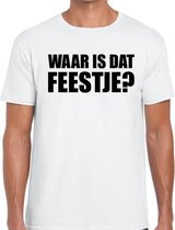 Waar is dat feestje tekst t-shirt wit voor heren M