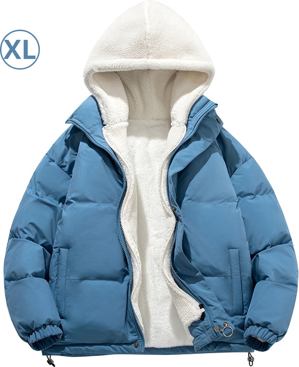 Nivard Parka Heren Winterjas Sherpa Voor Heren Jas Winter Volwassen Extra Zacht Blauw