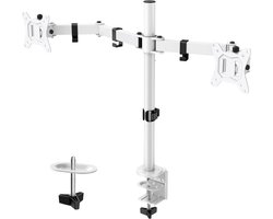Dubbele monitorhouder - verstelbare monitorarm - 2 schermen tot 32 inch - bureau montage - 2 monitoren - 18 kg - wit