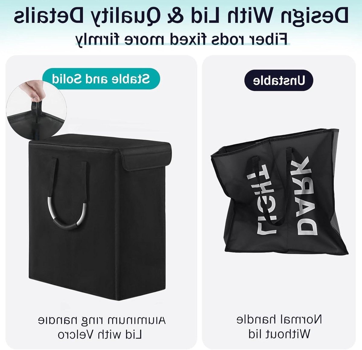 Goedkoopste Wasmand Smalle wasmand met deksel - Opvouwbaar en stabiel - Wasverzamelaar voor de wasbox - 52 x 23 x 53 cm - Zwart wasmand