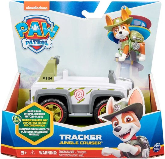 Tracker's Jungle Cruiser Paw Patrol speelgoedauto met figuur, van gerecycled plastic.