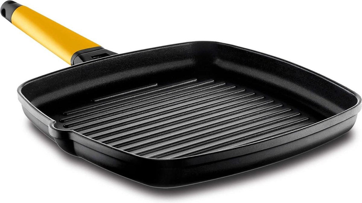 Grillpan - Afneembaar handvat - Gegoten aluminium - Geel - 27 x 27 x 30 cm