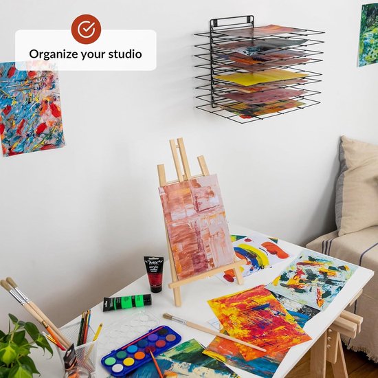 ODOXIA Kunst Droogrek Voor Klaslokaal | Klein Ophangbaar Verf Droogrek | 8 Verwijderbare Planken | Canvas Kunstopslag Met Schroeven | Stapel Voor Schilderijen, Tekeningen En Meer