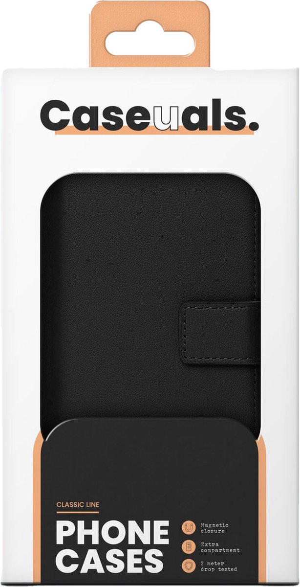 Caseuals Echt Lederen Portemonnee/Boekhoesje - Krachtige magneetsluiting - geschikt voor Apple iPhone 15 Pro Max - Zwart