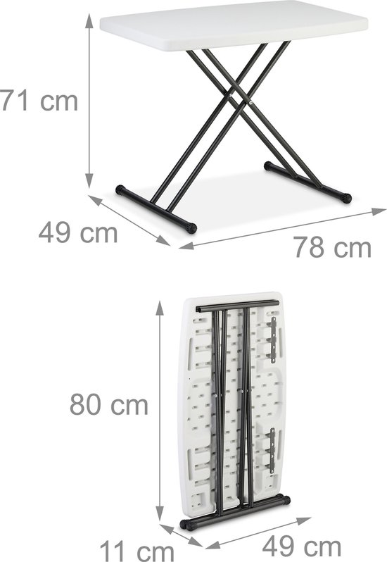 campingtafel - inklapbaar - 3 hoogtes - kunststof & staal - 2 personen - wit van Merkloos — afbeelding 3