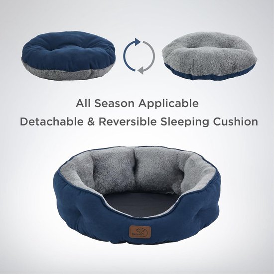 Panier Pour Chat Rond Et Doux - Lavable, Coussin Réversible, Base Antidérapante, 51x48x15 Cm, Gris - 3