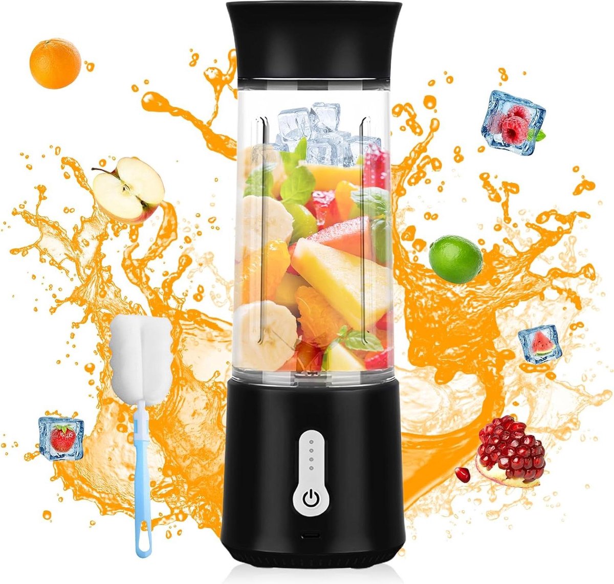 Mini-blender 500 ml - Draagbare mixer zwart - USB-oplaadbaar - Smoothiemaker voor keuken fitnessstudio - Draagbare mini-mixer voor outdoor kantoor - Thuis camping en reizen